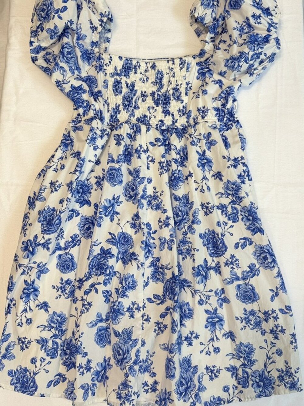 Trixxi Girl Blue White Floral Puff Sleeve Cottagecore Mini Dress Girls XL